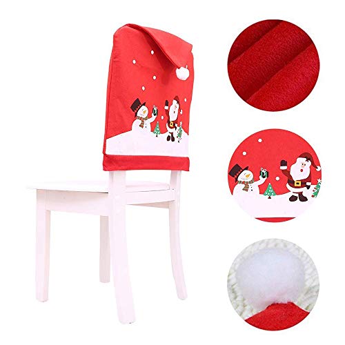Tenrany Home Rojo Decoración Navideña Fundas para Sillas, Juego de 4 Gorro de Papá Noel Cubiertas de la Silla Cubre Respaldos Navideños para Decoración Fiesta o Cena de Navidad