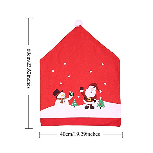 Tenrany Home Rojo Decoración Navideña Fundas para Sillas, Juego de 4 Gorro de Papá Noel Cubiertas de la Silla Cubre Respaldos Navideños para Decoración Fiesta o Cena de Navidad