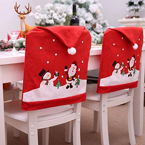 Tenrany Home Rojo Decoración Navideña Fundas para Sillas, Juego de 4 Gorro de Papá Noel Cubiertas de la Silla Cubre Respaldos Navideños para Decoración Fiesta o Cena de Navidad