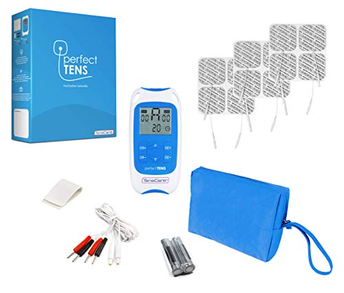 TensCare Perfect Tens+ 12 electrodos – Electroestimulador para Alivio del dolor. 2 Canales, con programas Clínicamente Comprobados para aliviar el dolor de espalda, Artritis y Lumbalgia