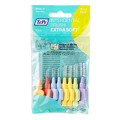 TePe Cepillos interdentales Extra Suaves / Palillos interdentales para una higiene bucal delicada / 8 unidades de diferente tamaño por paquete, multicolor