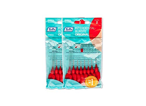 TePe ISO2 - Juego de cepillos interdentales (2 paquetes de 8 unidades, 0,5 mm), color rojo