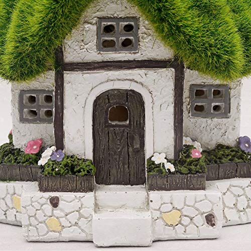 TERESA'S COLLECTIONS 20cm Adorno de Jardín Casa de Hadas Luz Solar LED, Decoracion de Jardin de Casa del árbol de Resina con Flocado Verde Efecto Musgo y Mariquita, Decoracion de Navidad para Hogar