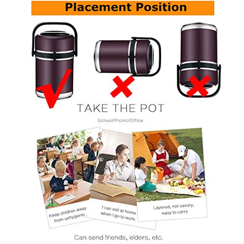 Termo Para Comida, Termo De Acero Inoxidable Para Alimentos, Con Bolsa De Transporte Y Cuchara, Beber Y Sopa De Los Niños Y Las Comidas De Adultos,Gray,2.3L