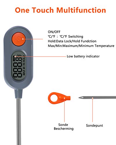 Termometro Cocina Digital,（2Pack）Termometro Cocina con Sonda Larga Cocina Digital de Carne Thermometer, Lectura Instantánea en 2~4 Segundos para Cocinar Alimentos Líquidos Barbacoa Comida Leche