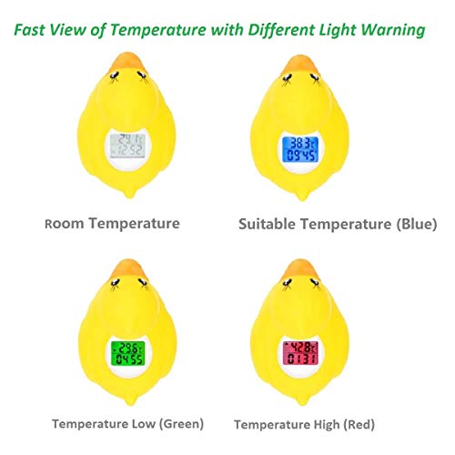Termómetro de Baño bebe, Termómetro Bebe Bañera digital, Termómetro Agua Bebe para Habitación y Baño, con Alarma LED, Pato amarillo