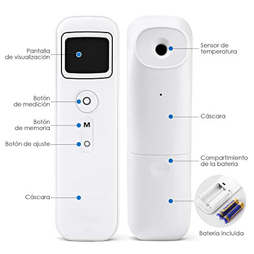 Termómetro Digital con Sensor Infrarrojo y Alarma de Fiebre Termómetro con 32 Memorias para Niños, Adultos