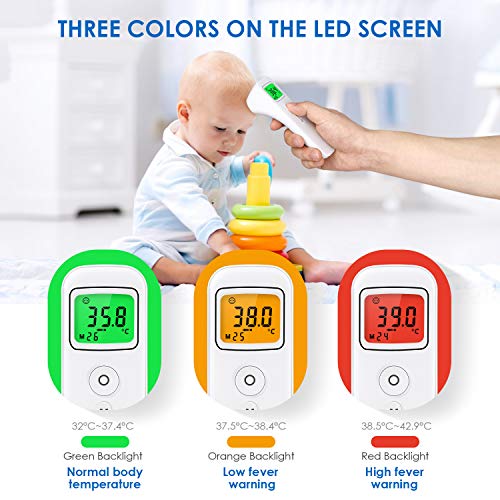 Termómetro Digital con Sensor Infrarrojo y Alarma de Fiebre Termómetro con 32 Memorias para Niños, Adultos