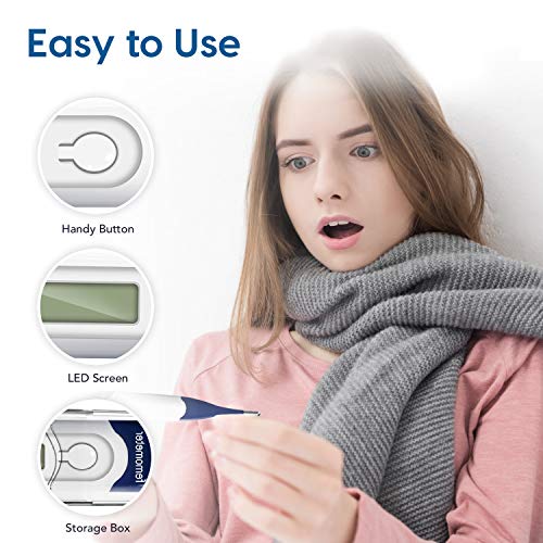 Termómetro Digital para la Fiebre con punta flexible, Termómetro Médico Oral para una Rápida Medición de la Temperatura Corporal vía Oral, Rectal y en las Axilas para Niños, Adultos y Bebés