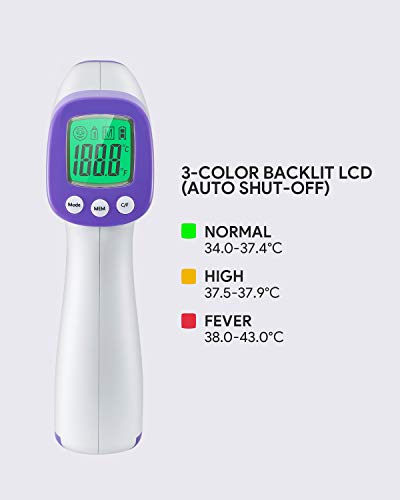 Termómetro digital por infrarrojos, 4 modos de configuración 99 memorias ℃ y ℉ conmutable, lectura instantánea, para familia, espacio público, escuela y oficina