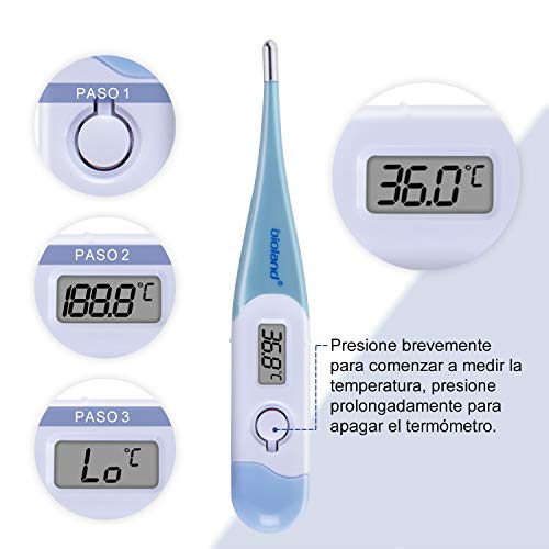 Termómetro digital, termómetro electrónico preciso AGM, termómetro de cuerpo oral de precisión rápida para adultos, niños y bebés, señal acústica de pantalla LCD, AZUL