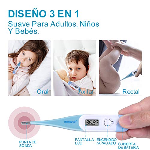 Termómetro digital, termómetro electrónico preciso AGM, termómetro de cuerpo oral de precisión rápida para adultos, niños y bebés, señal acústica de pantalla LCD, AZUL