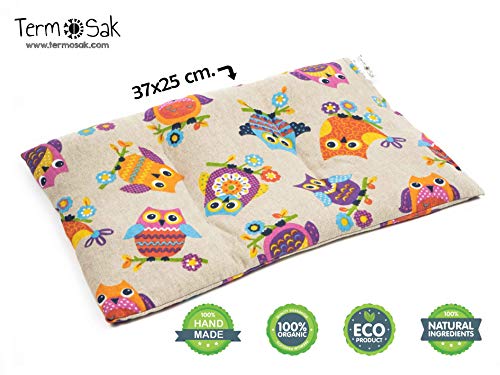 TERMOSAK 37x25 cm, Cojín térmico modulado con separaciones, saco térmico hot-cold (calor/frio) de semillas alta densidad y lavanda. (37x25, Buhos)