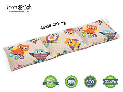 TERMOSAK 45x14 cm, Cojín térmico modulado con separaciones, saco térmico hot-cold (calor/frio) de semillas alta densidad y lavanda. (45x14, Buhos)