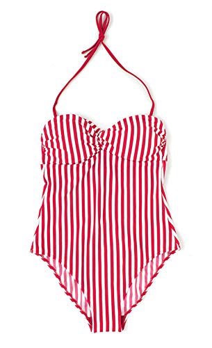 TEX - Bañador Bandeau Estampado para Mujer, Rojo, 40