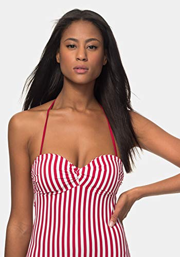 TEX - Bañador Bandeau Estampado para Mujer, Rojo, 40