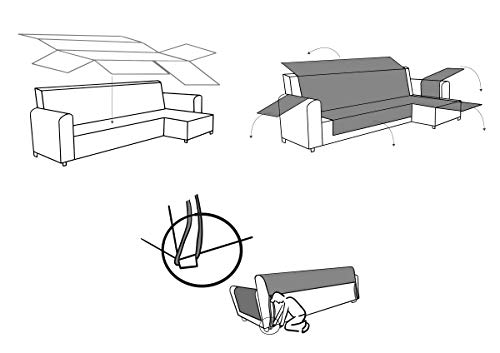 textil-home Funda Cubre Sofá Chaise Longue Malu, Protector para Sofás Acolchado Brazo Izquierdo. Tamaño -240cm. Color Gris (Visto DE Frente)