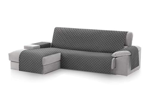 textil-home Funda Cubre Sofá Chaise Longue Malu, Protector para Sofás Acolchado Brazo Izquierdo. Tamaño -240cm. Color Gris (Visto DE Frente)