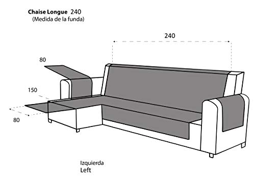 textil-home Funda Cubre Sofá Chaise Longue Malu, Protector para Sofás Acolchado Brazo Izquierdo. Tamaño -240cm. Color Gris (Visto DE Frente)