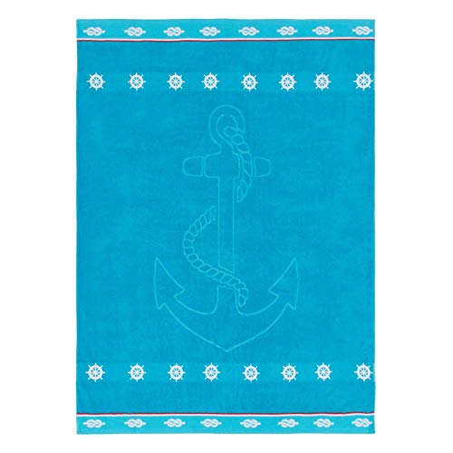 TEXTIL TARRAGO Toalla de Playa Gigante 190x140 cm 100% Algodon Egipcio Ancla Turquesa EGPD66-4