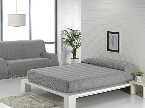 Texturas VIP - Colcha Multiusos ZIG-Zag Sofá y Cama Low Cost (Varios tamaños Disponibles) (220_x_260_cm, Gris-Negro)