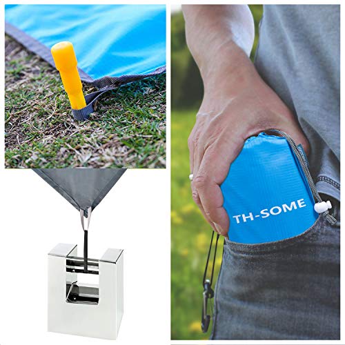 Th-some Alfombras de Playa, Manta Picnic Impermeable Anti-Arena con 4 Estaca Fijo + Enviar Toalla de Microfibra, para la Playa, Picnic, Acampa y Otra Actividad al Aire Libre (200 * 140cm)