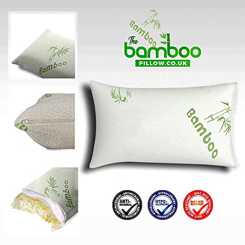 The Bamboo Pillow Almohada Cervical de virutas de Espuma de Memoria y bambú en Blanco - Almohada viscoelástica para Confort Fresco y firmeza del Cuello - Almohada ortopédica hipoalergénica - 1x Pack