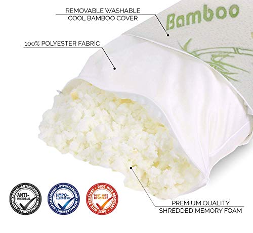 The Bamboo Pillow Almohada Cervical de virutas de Espuma de Memoria y bambú en Blanco - Almohada viscoelástica para Confort Fresco y firmeza del Cuello - Almohada ortopédica hipoalergénica - 1x Pack