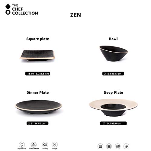 THE CHEF COLLECTION – Plato Hondo Zen 24, Colección Zen, plato hondo de cerámica japonés, 24,5x24,5x5,0 cm