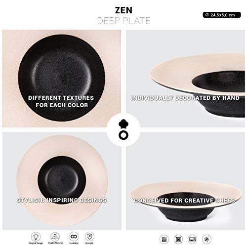 THE CHEF COLLECTION – Plato Hondo Zen 24, Colección Zen, plato hondo de cerámica japonés, 24,5x24,5x5,0 cm