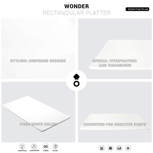 THE CHEF COLLECTION – Plato Rectangular, Colección Wonder, plato llano, porcelana blanca, 32,5x17,5x1,5 cm