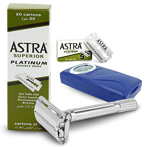 The Goodfellas 'Smile Traditional Shaving Kit Safety Razor Plus 100 Astra superior Platinum Double Edge Razor Blades
