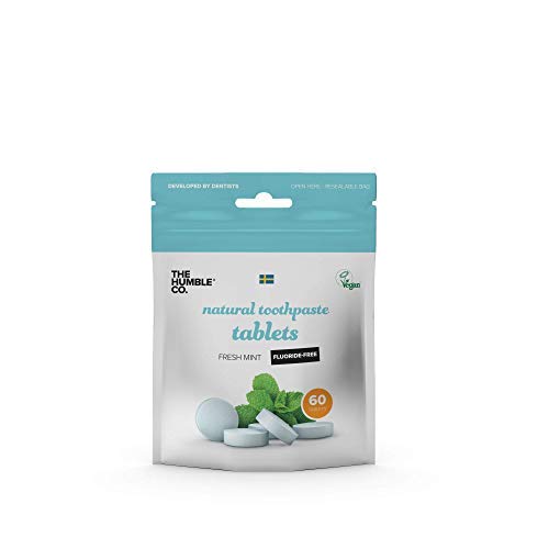The Humble Co. Natural Tabletas de Pasta de Dientes sin Flúor (2 x 60 piezas) | Menta Fresca | Ecológico, Vegano, Aprobado por el Dentista - Previene mal Aliento, Caries, Placa