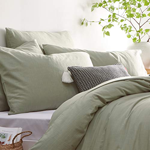 The Linen Yard Stonehouse Juego de funda nórdica individual, Algodón, Salvia