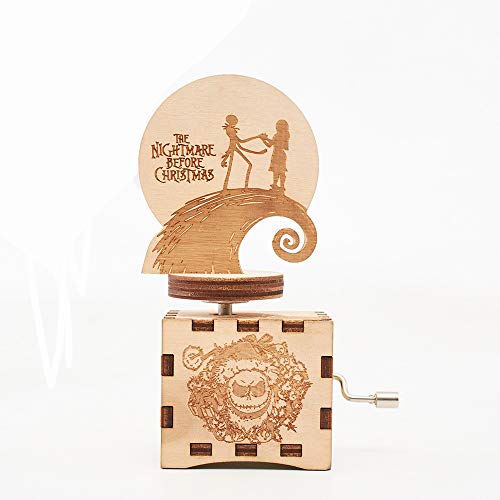The Nightmare Before Christmas Caja de música pintada a mano, caja musical de madera tallada, regalos musicales para fanáticos
