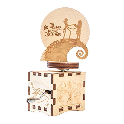 The Nightmare Before Christmas Caja de música pintada a mano, caja musical de madera tallada, regalos musicales para fanáticos
