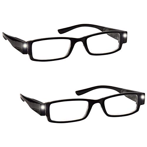 The Reading Glasses Company Gafas De Lectura Pack 2 Iluminado Led Noche Lectores De Luz Hombres Mujeres Negro Ll1-1 +1,00 2 Unidades 70 g