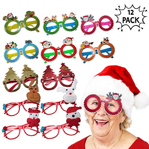 THE TWIDDLERS Set de 12 Gafas con Diseños de Navidad - Ideal para Niños, Fiestas Navideñas - Disfraces - Rellenos de Bolsa de Regalo