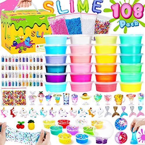 Theefun Slime Kit, Slime 108PCS, 24 Colores Slime para niñas niños, Fabrica de Slime con Polvos Brillantes, Bolas de Espuma, Regalo de cumpleaños, el día del niño, Día de los Tres Reyes, Navidad