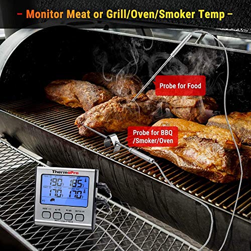 ThermoPro TP17 Termómetro Cocina Digital de Doble Sonda con Modo Temporizador Termómetros de Barbacoa con Grande Retroiluminación de LCD para BBQ Carne Alimentos Líquido Parrilla Horno