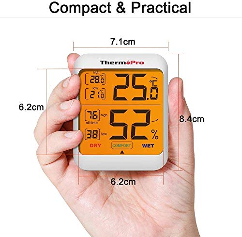 ThermoPro TP53 Termómetro Higrómetro Digital Medidor de Humedad y Temperatura de Interior Termohigrómetro Profesional para Habitación Ambiente con Retroiluminación Táctil