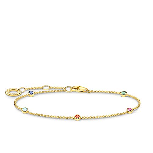 Thomas Sabo - Pulsera de piedras de colores doradas, plata de ley 925, longitud de 16-19 cm