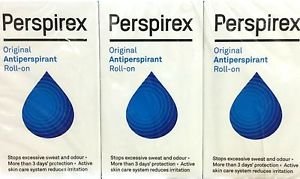 THREE PACKS of Perspirex Underarm Roll-On Antiperspirant