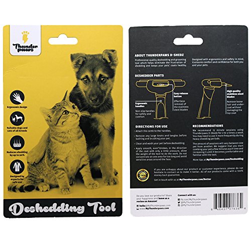 Thunderpaws Peine Profesional para Mascotas, Herramienta de Cuidado para Perros, D-Shedz para Razas de Perros, Gatos con Pelo Corto o Largo, Pequeño, Mediano y Grande