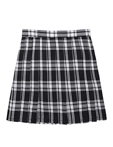TiaoBug Falda Escocesa Plisada para Mujer Uniforme Escolar Colegio Disfraz Anime de Japones Coreano Falda Corta de Cuadros A-Line Talla Muy Grande Negro&Blanco Small