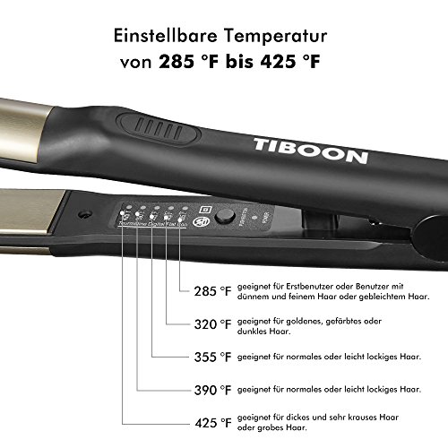 TIBOON Alisador Profesional Plancha de Pelo Voltaje Dual 110-240 V con Bolso Guantes Pinzas para el Cabello Elásticos Viaje Plancha Pelo