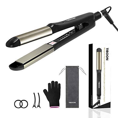 TIBOON Alisador Profesional Plancha de Pelo Voltaje Dual 110-240 V con Bolso Guantes Pinzas para el Cabello Elásticos Viaje Plancha Pelo