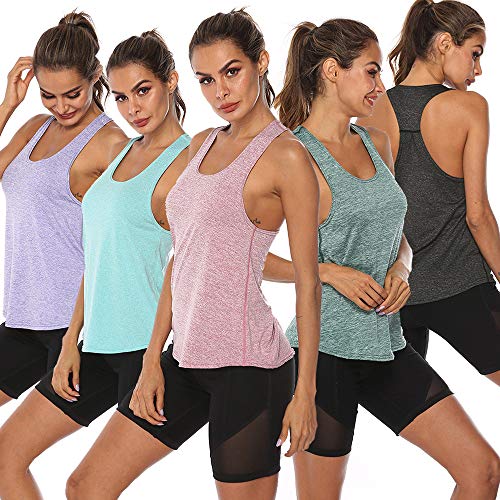 Tickas Mujeres Workout Tops Racer Back Solid sin Mangas Yoga Fitness Running Gym Lounging Quick Dry Sport Tank Tops,Yo vuelvo