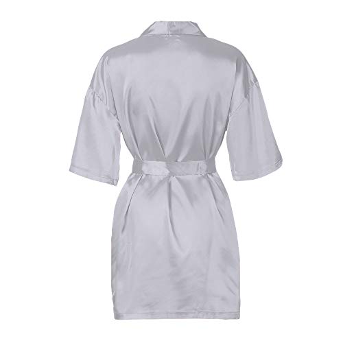 TIFIY Ropa Interior Lencería Mujer Seda Bata de Encaje Babydoll Camisón Pijama de Encaje Sexy Camisón Kimono Cardigan Robe Cintúra Mangas Media Ropa de Dormir Talla Grandes(Gris,XL)
