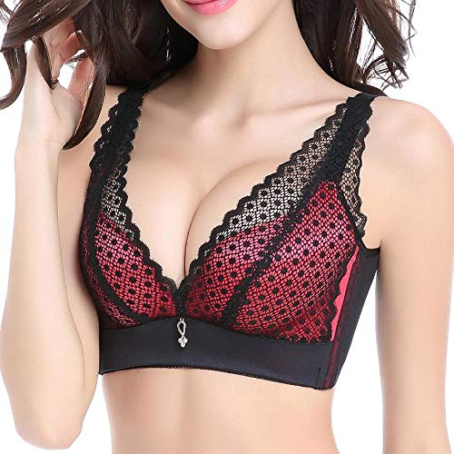 TIGERROSA Ropa Interior Deportiva para Mujer Conjuntos De Lencería para Mujer Hermosa Espalda No Reúne Anillo De Acero Sujetador Sin Costuras De Pecho Pequeño Sujetador 75A_ Rosa Rojo